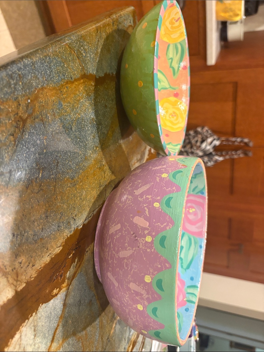 Cottagecore Studio Painted Rose Pastel wooden Bowls (2)